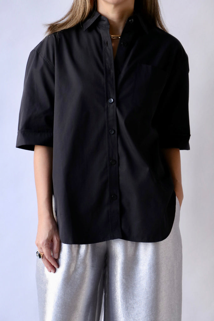 Maria McManus Short Sleeve Oversized Shirt in Black tops-blouses Maria McManus 