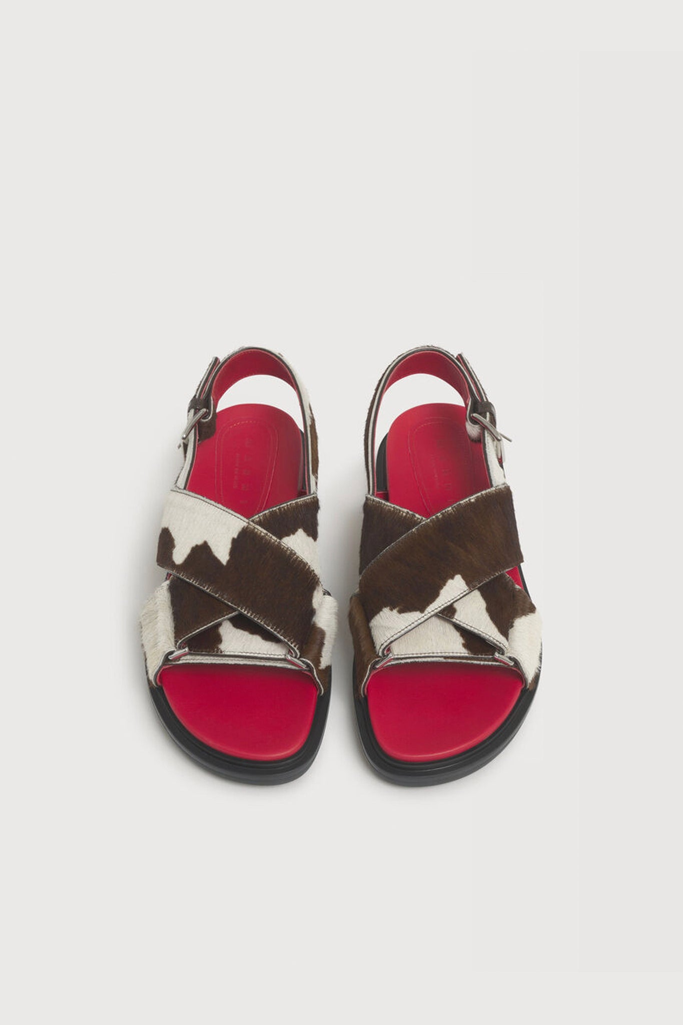 Marni Cow-Print Ponyhair Fussbett in White and Brown Shoes Marni 