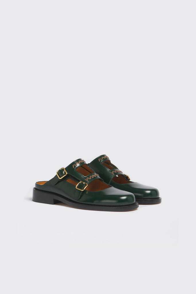 Marni Deep Green Leather Bambi 3.0 Loafer with Double Buckle | WE