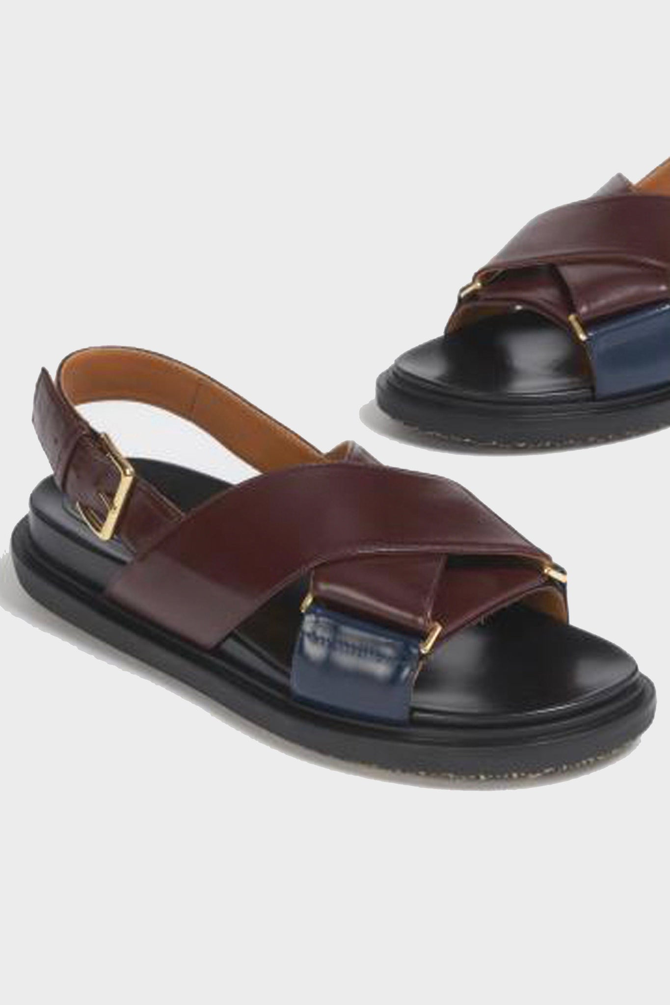 Marni Fussbett Leather Sandal in Bordeaux/Blue Shoes Marni 
