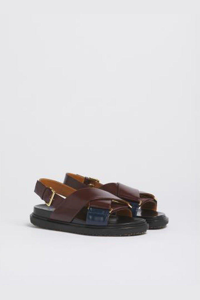 Marni Fussbett Leather Sandal in Bordeaux/Blue Shoes Marni 