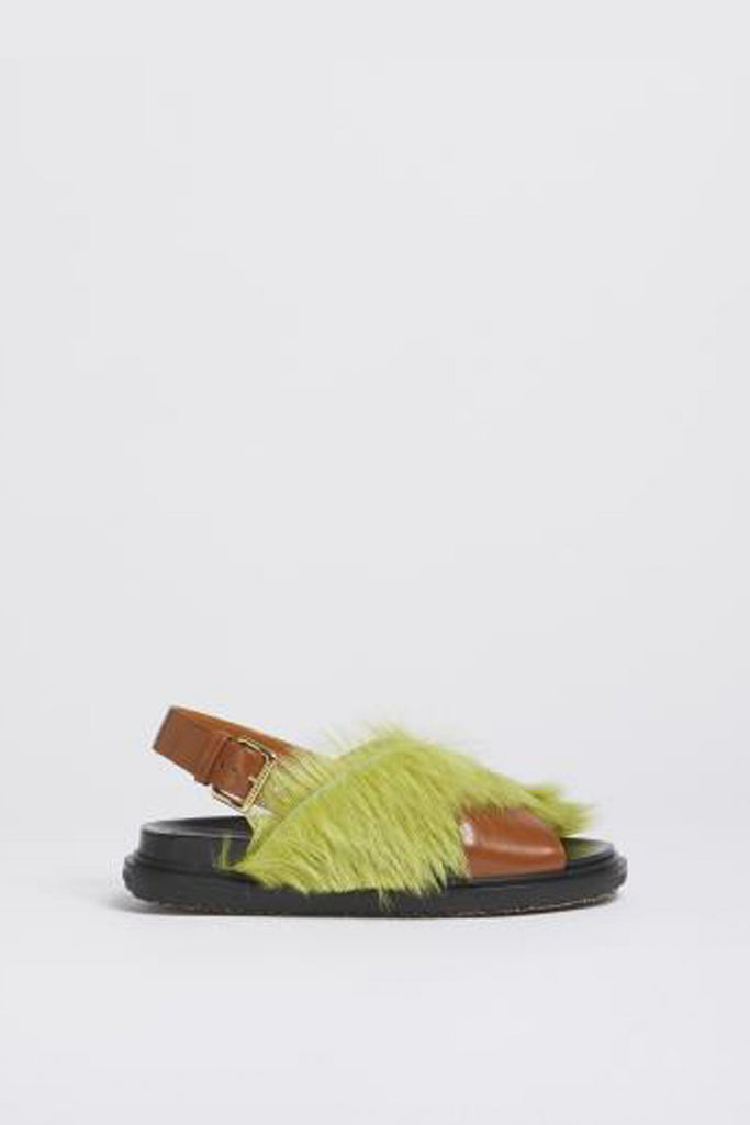 Marni Fussbett long-hair and leather in Brown/Lime Shoes Marni 