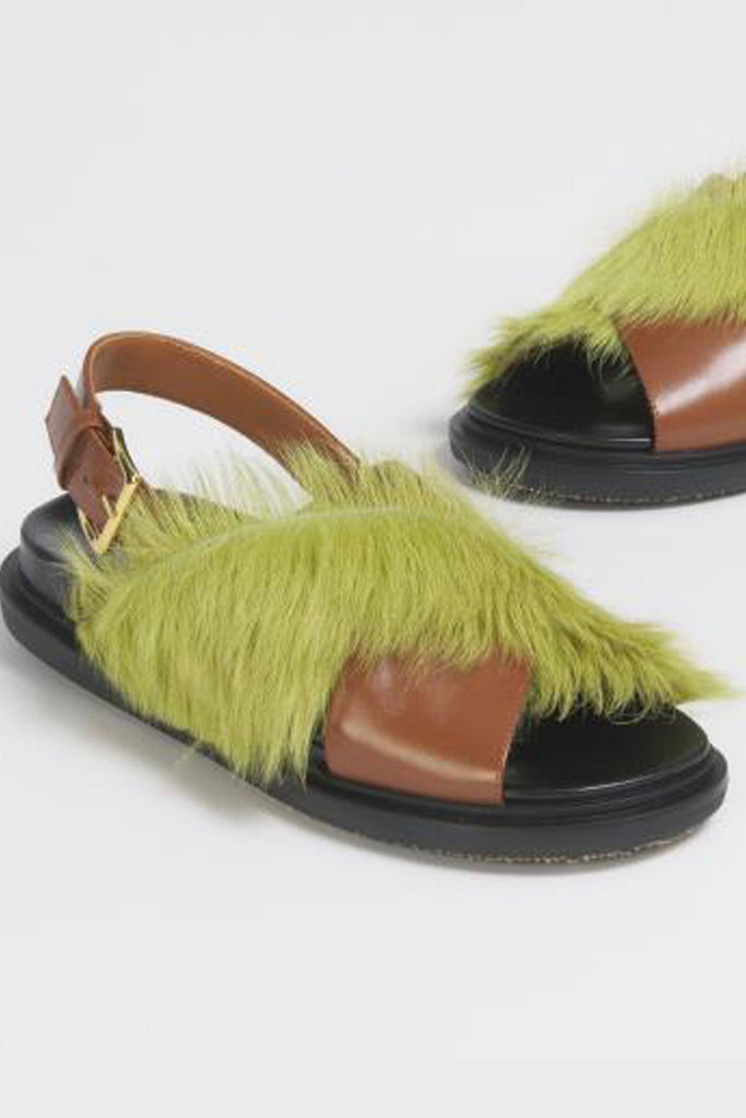 Marni Fussbett long-hair and leather in Brown/Lime Shoes Marni 