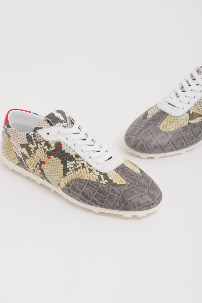 Marni Grey Multi Printed Python Sneakers Shoes Marni 