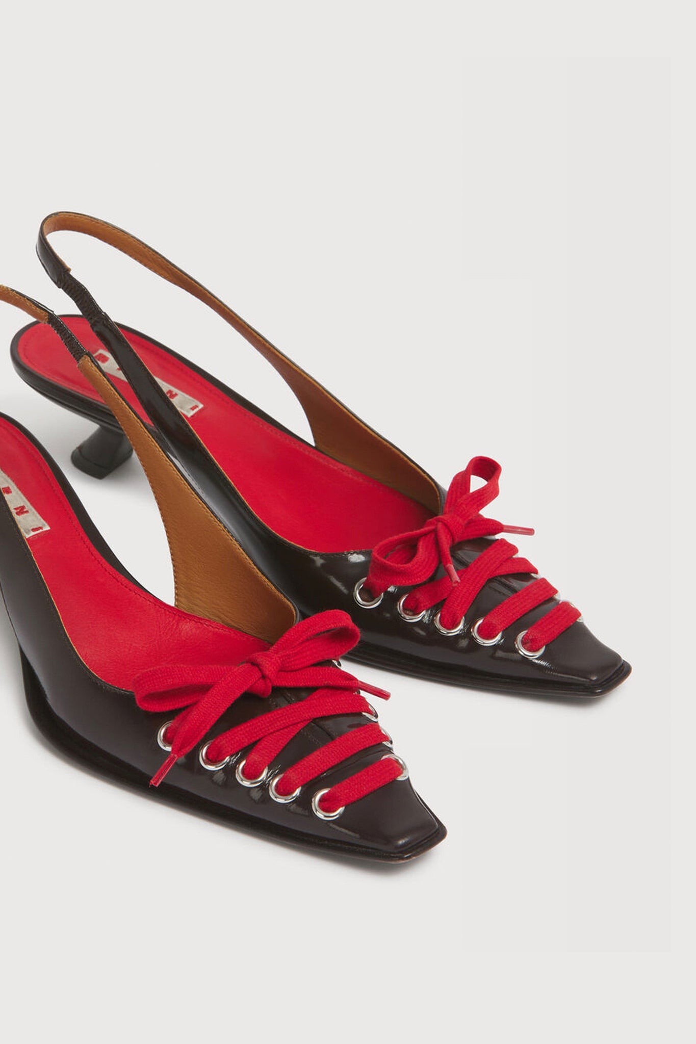 Marni Leather Lace-up Slingback Deep Brown Shoes Marni 