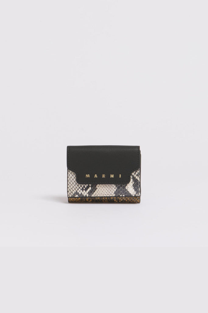 Marni Trifold Wallet w/ Marni Symbol Logo in Python Black/Stone White/Amber Accessories Marni 