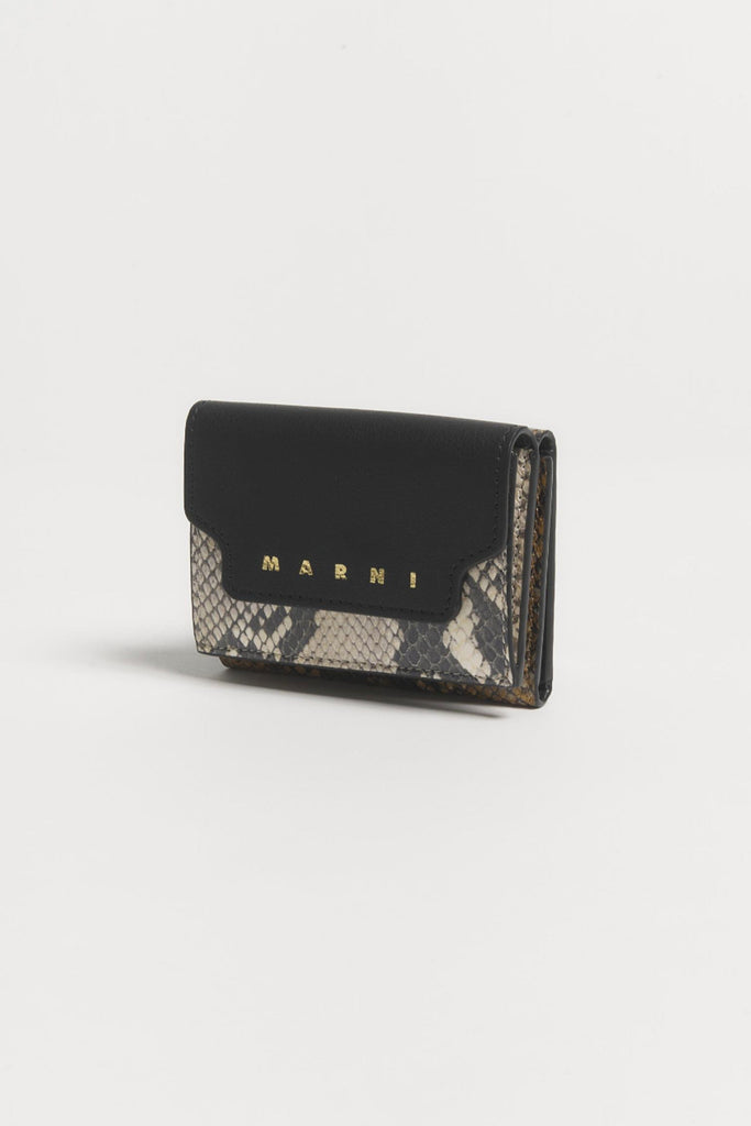 Marni Trifold Wallet w/ Marni Symbol Logo in Python Black/Stone White/Amber Accessories Marni 