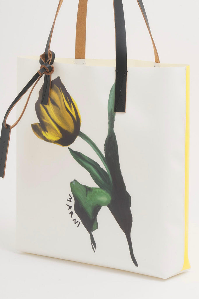 Marni White and Yellow Fabric Tribeca Tote w/ Tulip Print Accessories Marni 
