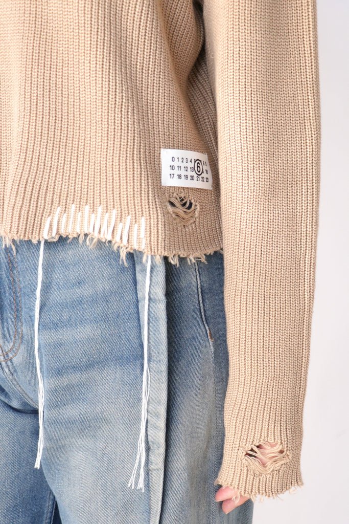 MM6 Maison Margiela Crewneck Sweater in Beige Knitwear MM6 Maison Margiela 