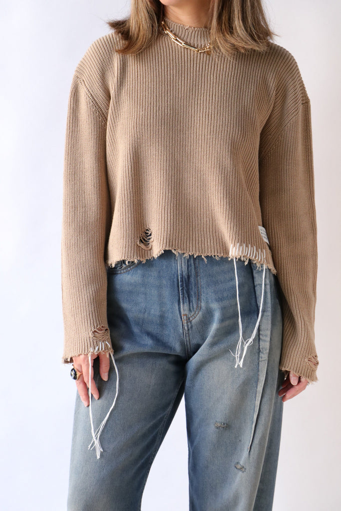 MM6 Maison Margiela Crewneck Sweater in Beige Knitwear MM6 Maison Margiela 