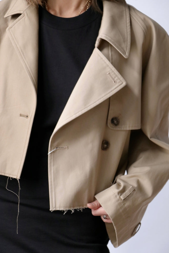 MM6 Maison Margiela Cropped Trench Jacket in Mud Brown Outerwear MM6 Maison Margiela 