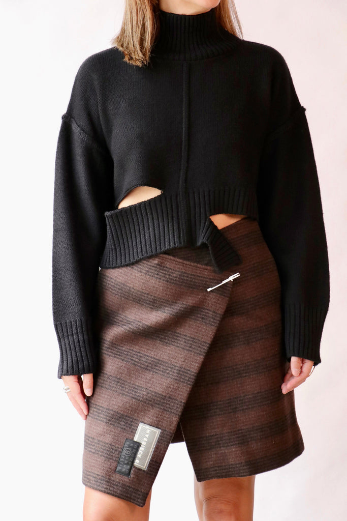MM6 Maison Margiela Distressed Knitted Jumper in Black Sweatshirts MM6 Maison Margiela 