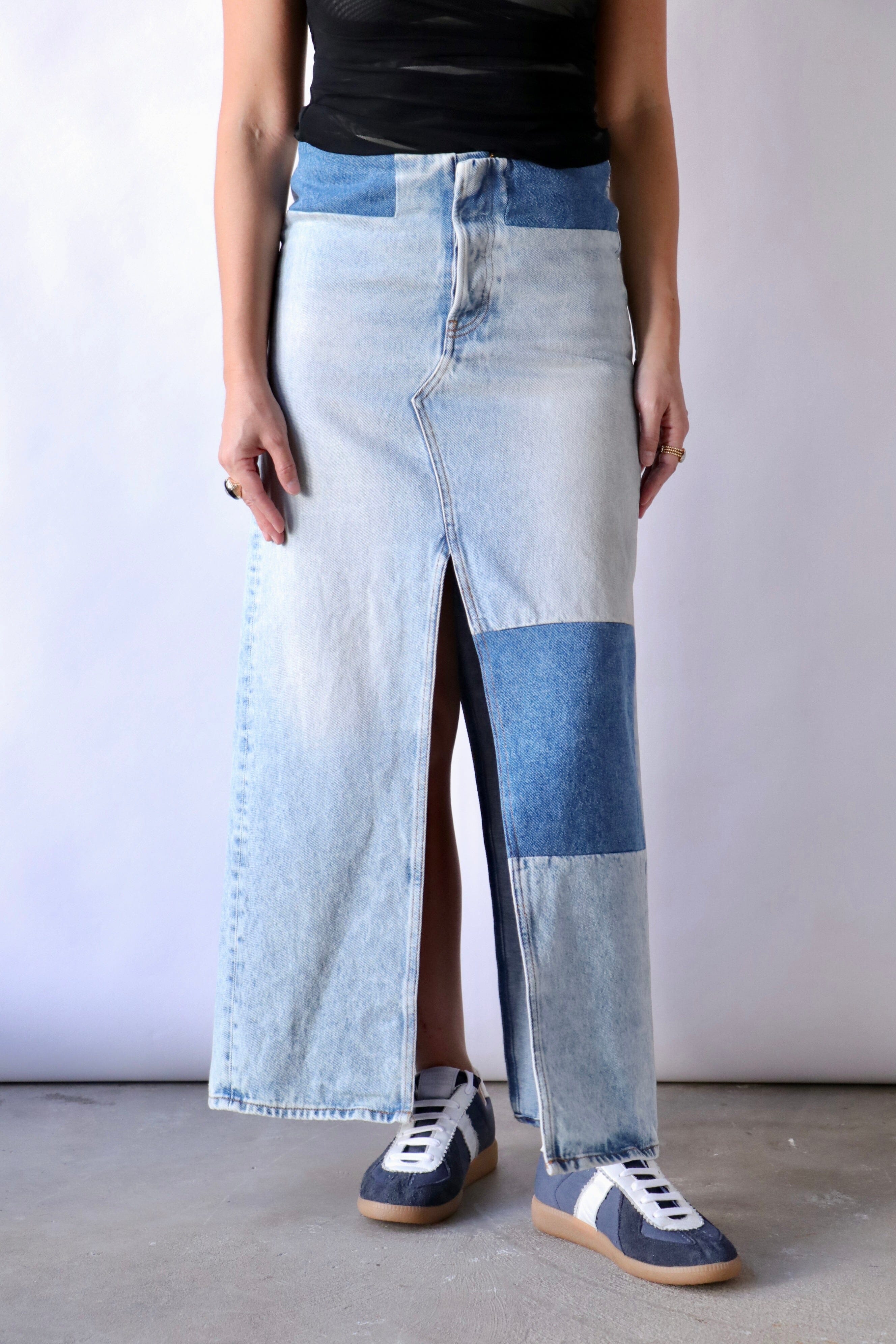 MM6 Maison Margiela Long Denim Skirt in Blue | WE ARE ICONIC