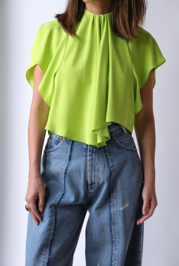 MM6 Maison Margiela Short Sleeve Top in Neon Green tops-blouses MM6 Maison Margiela 