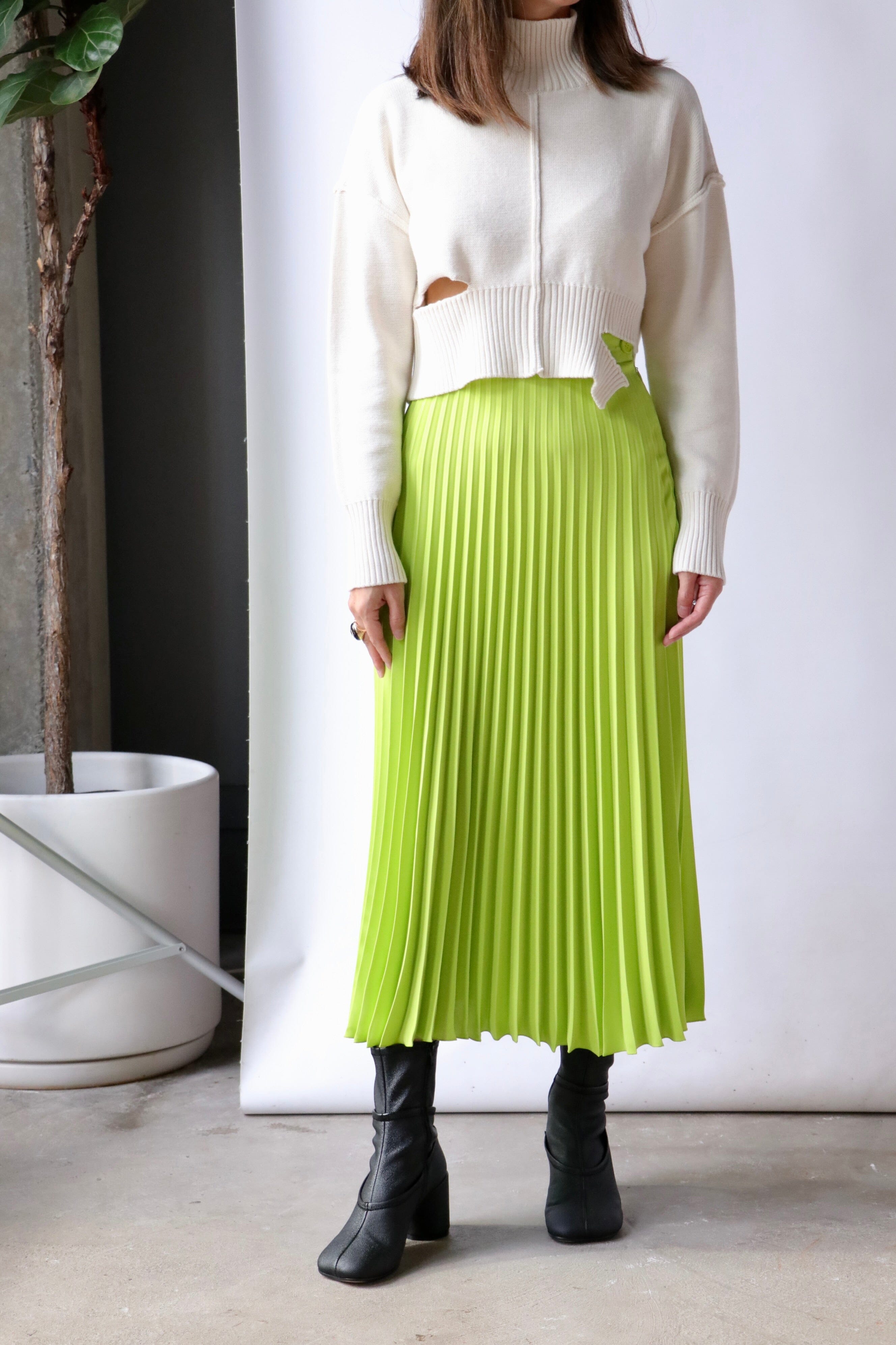 MM6 Maison Margiela Pleated Skirt in Neon Green WE ARE ICONIC