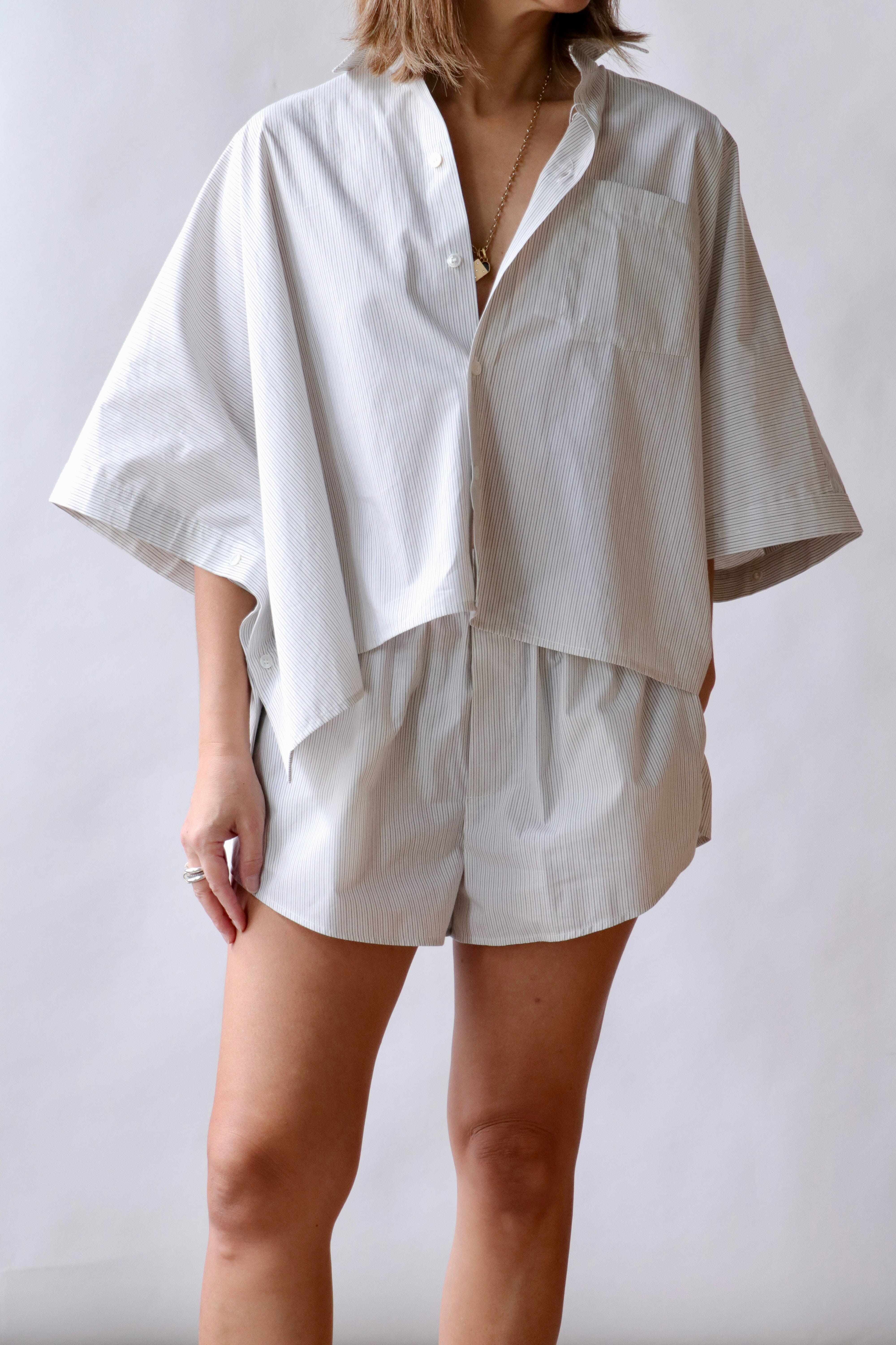 MM6 Maison Margiela Striped Poplin Shirt in Off White/Grey | WE