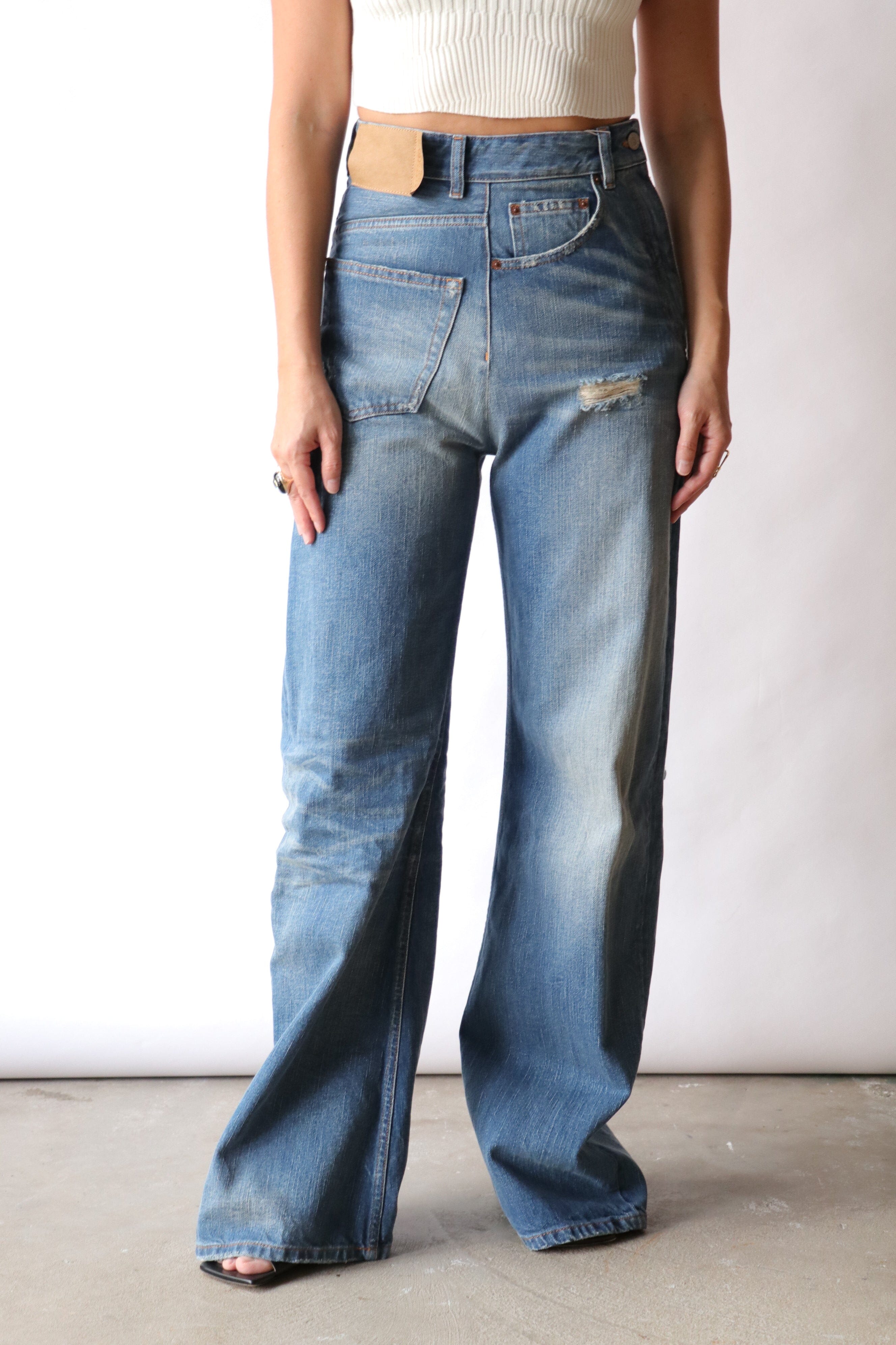 MM6 Maison Margiela Twist Wide Leg Jeans in Blue | WE ARE ICONIC