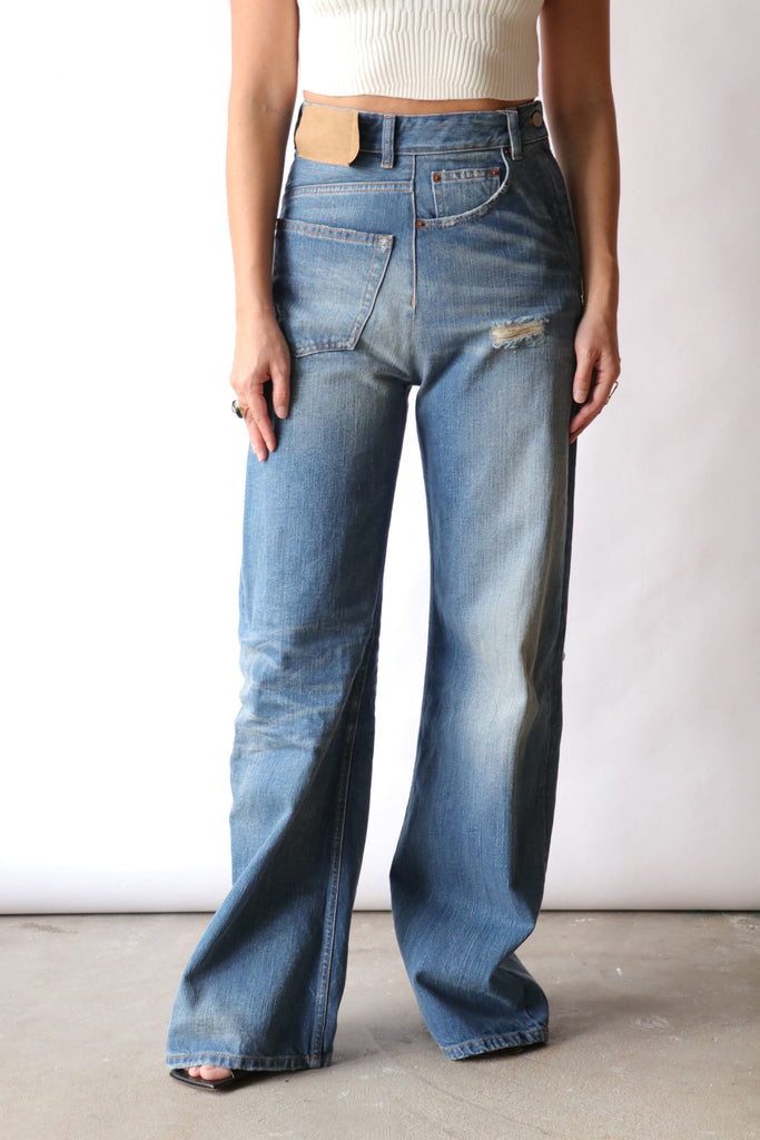 MM6 Maison Margiela Twist Wide Leg Jeans in Blue Bottoms MM6 Maison Margiela 