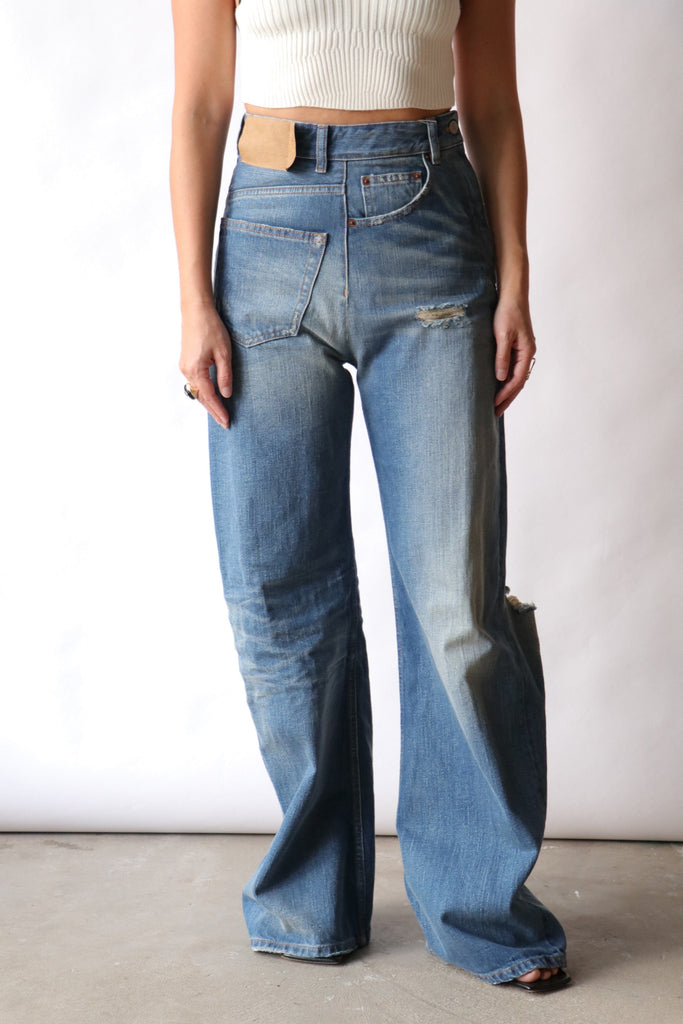 MM6 Maison Margiela Twist Wide Leg Jeans in Blue Bottoms MM6 Maison Margiela 