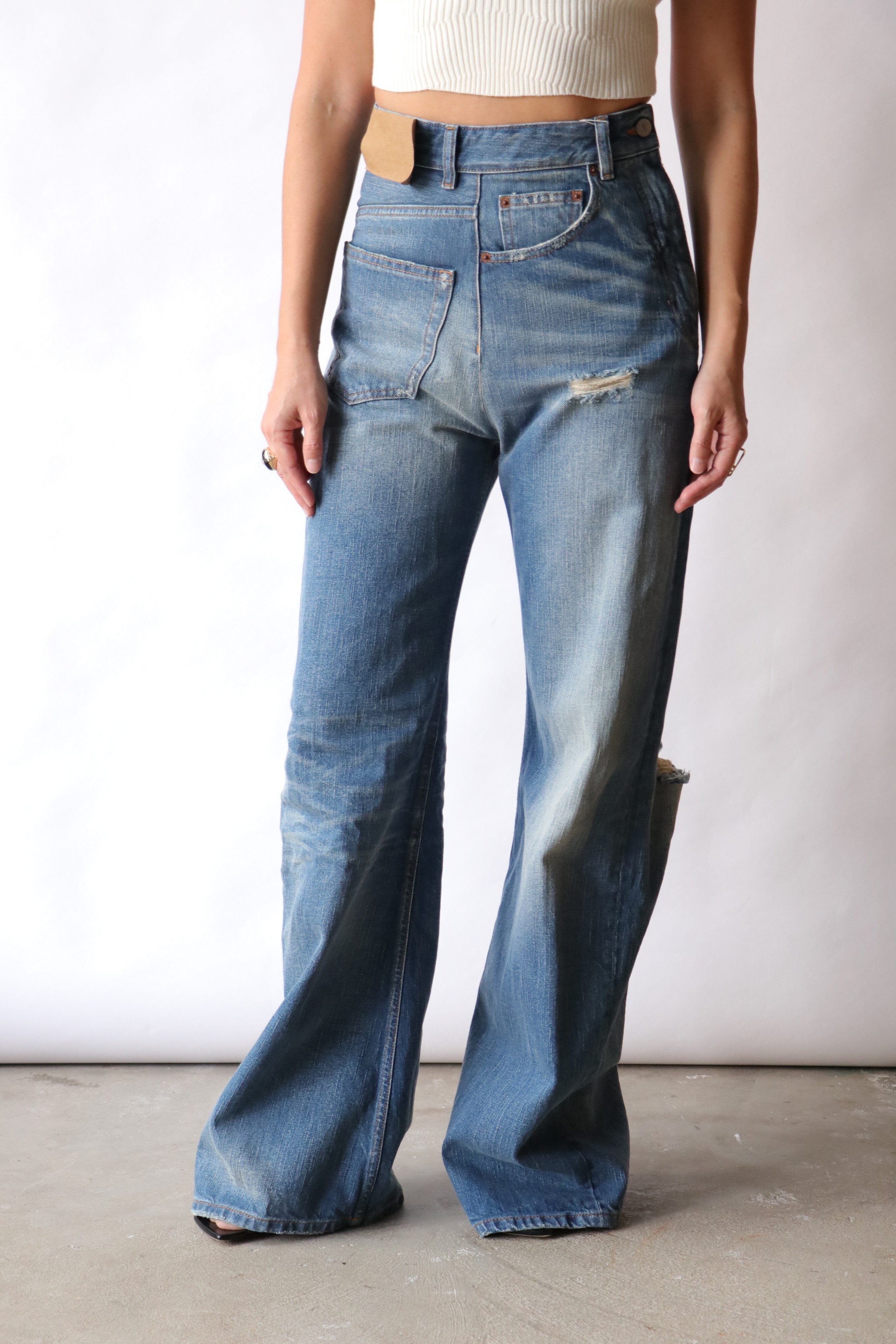 MM6 Maison Margiela Twist Wide Leg Jeans in Blue | WE ARE ICONIC