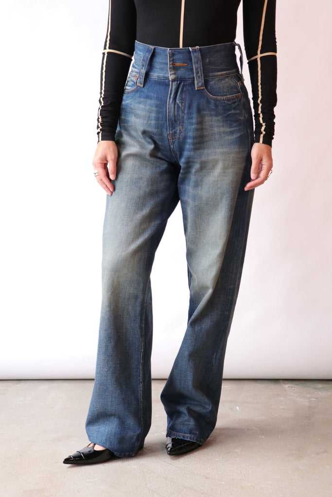 MM6 Maison Margiela Wide Leg Jeans in Blue Bottoms Maison Margiela 