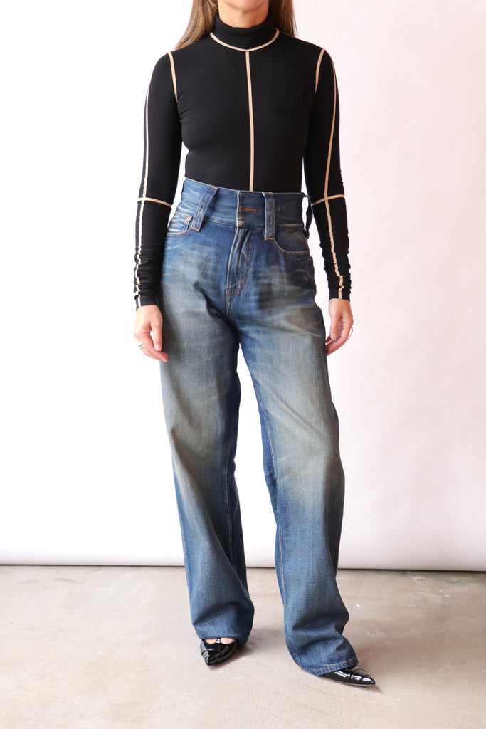 MM6 Maison Margiela Wide Leg Jeans in Blue Bottoms Maison Margiela 