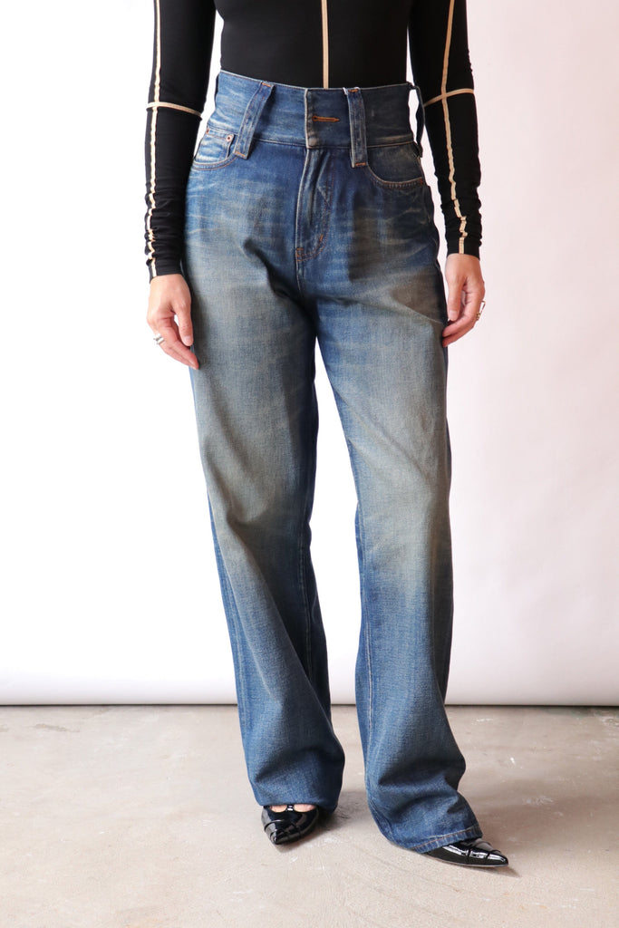 MM6 Maison Margiela Wide Leg Jeans in Blue Bottoms Maison Margiela 
