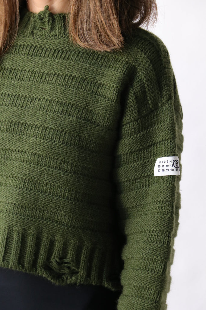 MM6 Maison Margiela Wool Jumper in Khaki Knitwear MM6 Maison Margiela 