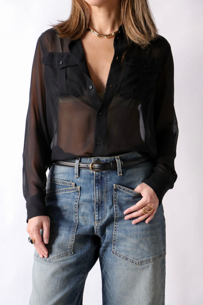 Nili Lotan Betty C. Silk Shirt in Black tops-blouses Nili Lotan 