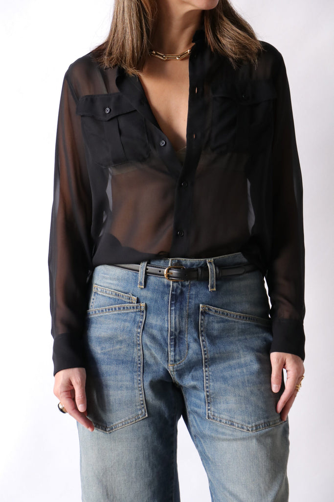 Nili Lotan Betty C. Silk Shirt in Black tops-blouses Nili Lotan 