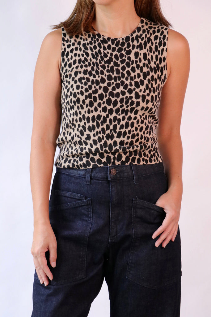 Nili Lotan Nessa Sweater Tank in Taupe/Black Cheetah tops-blouses Nili Lotan 