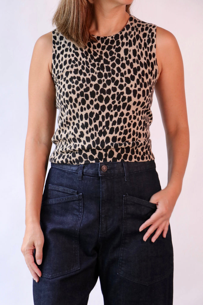 Nili Lotan Nessa Sweater Tank in Taupe/Black Cheetah tops-blouses Nili Lotan 