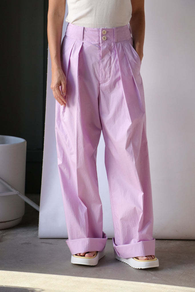 Plan C Pleated Lilac Wide Leg Pants in Wisteria Bottoms Plan C 