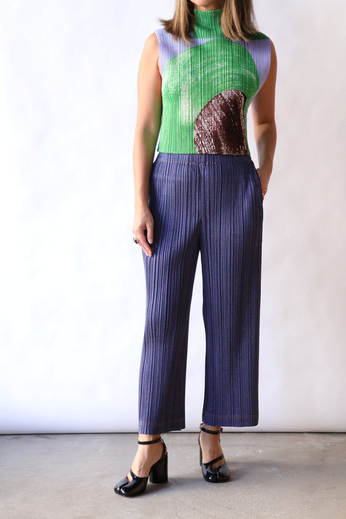 Pleats Please Issey Miyake Cotton Denim in Blue no.72 Bottoms Pleats Please by Issey Miyake 