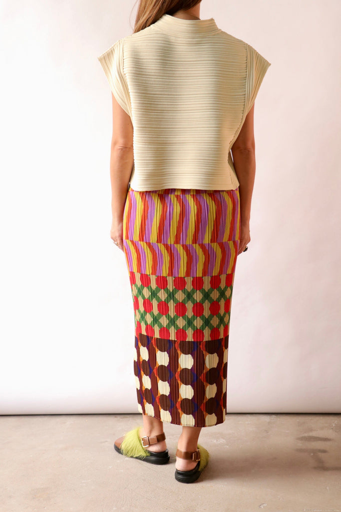 Pleats Please Issey Miyake Crepe Knit in Cream Yellow tops-blouses Pleats Please by Issey Miyake 