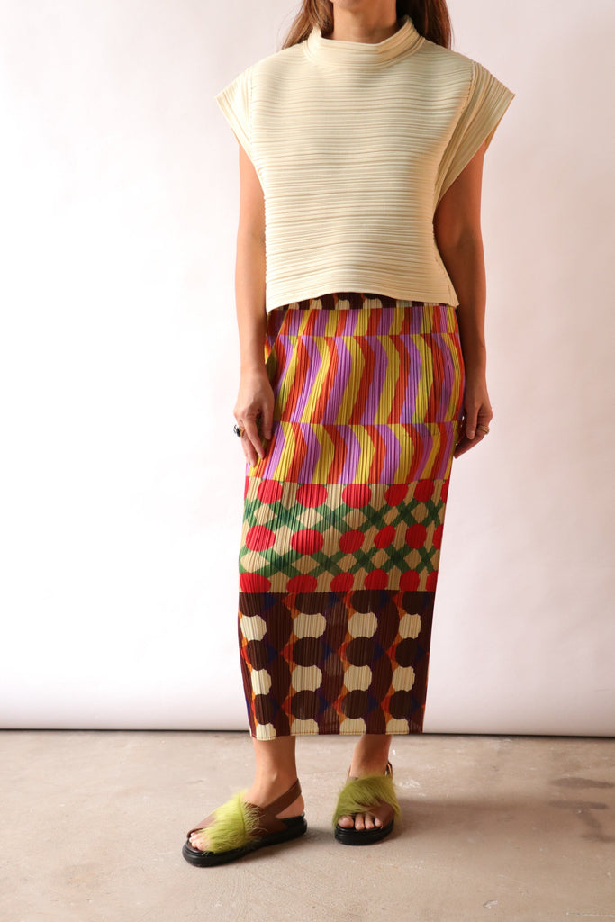 Pleats Please Issey Miyake Crepe Knit in Cream Yellow tops-blouses Pleats Please by Issey Miyake 