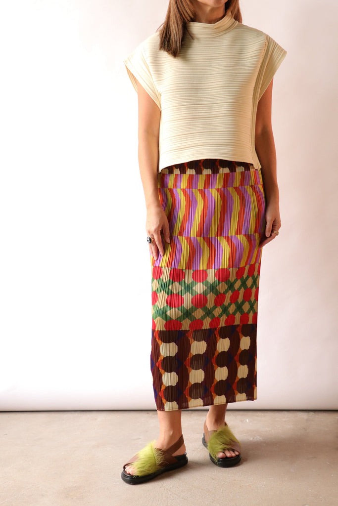 Pleats Please Issey Miyake Crepe Knit in Cream Yellow tops-blouses Pleats Please by Issey Miyake 