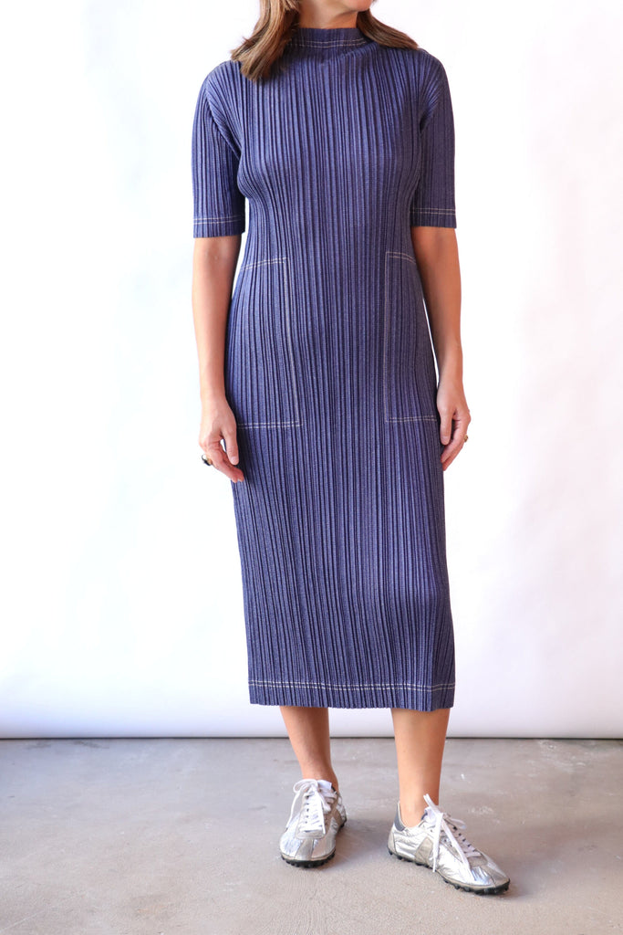 Pleats Please Issey Miyake Dress in Cotton Denim Dresses Pleats Please by Issey Miyake 