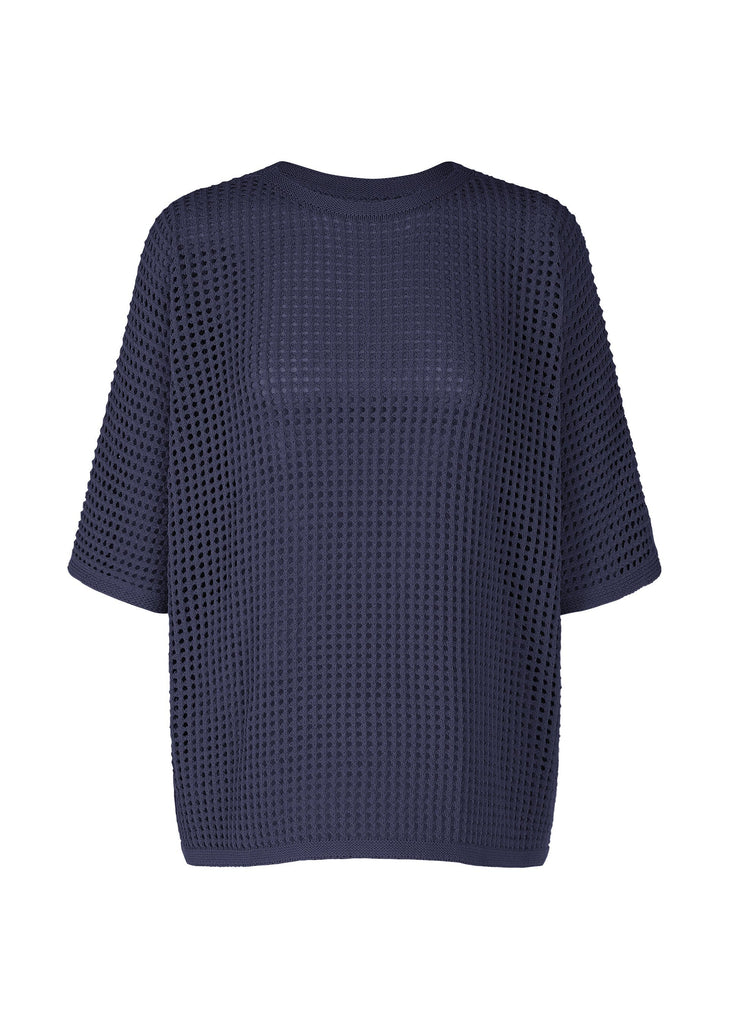 Pleats Please Issey Miyake Fishnet Knit Top in Navy | WE ARE ICONIC