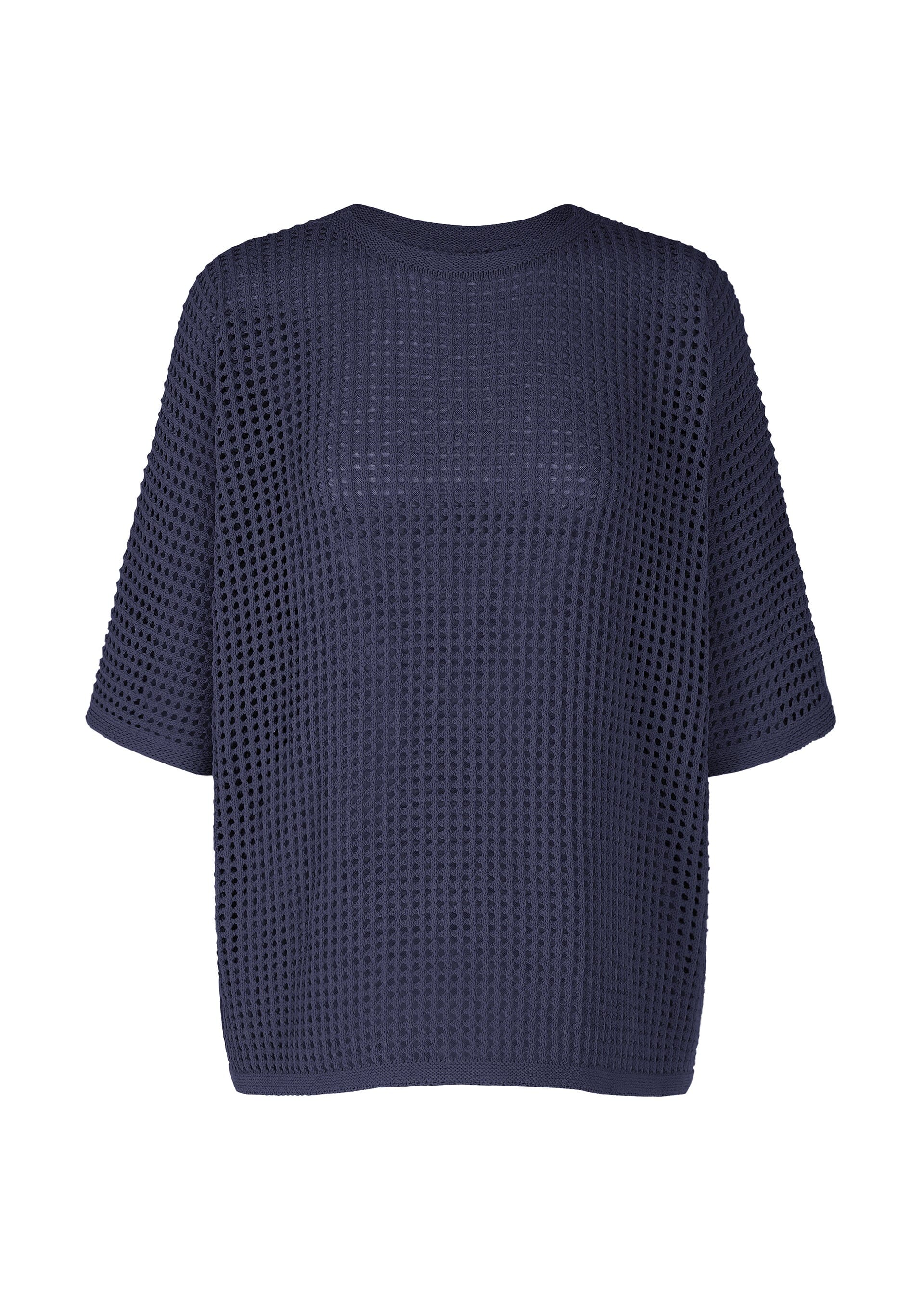 PLEATS PLEASE 新作　FISHNET KNIT ネイビー Pleats Please Issey Miyake Fishnet Knit Top in Navy | WE ARE ICONIC