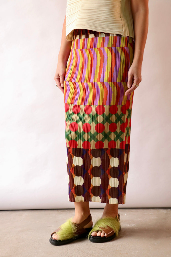 Pleats Please Issey Miyake Harmony Skirt in Pink Multi Bottoms Pleats Please by Issey Miyake 