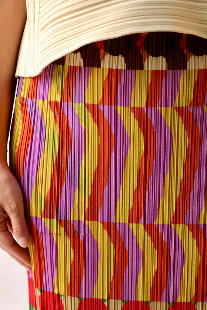 Pleats Please Issey Miyake Harmony Skirt in Pink Multi Bottoms Pleats Please by Issey Miyake 