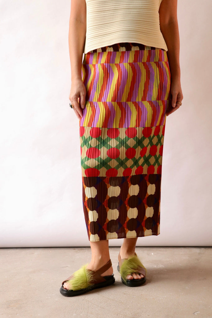 Pleats Please Issey Miyake Harmony Skirt in Pink Multi Bottoms Pleats Please by Issey Miyake 