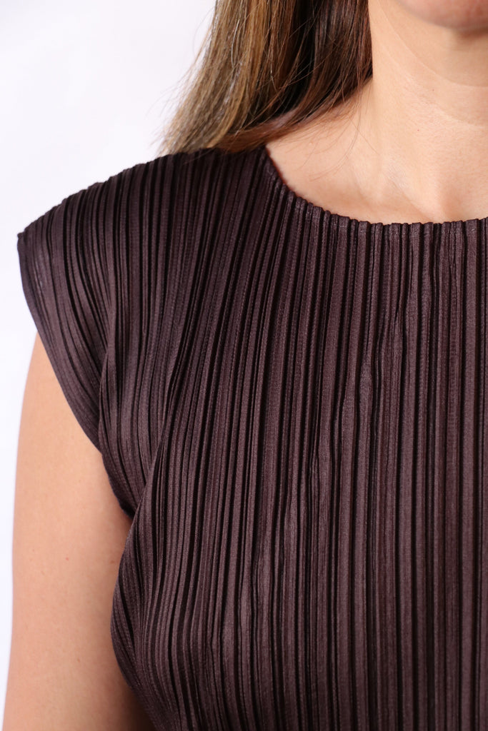 Pleats Please Issey Miyake Leap Dress in Dark Brown Dresses Pleats Please by Issey Miyake 