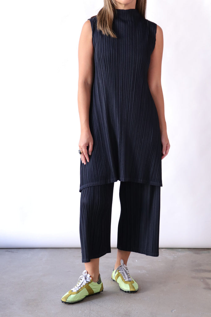 Pleats Please Issey Miyake Mellow Pleats in Blue Black tops-blouses Pleats Please by Issey Miyake 