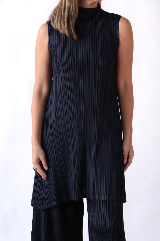 Pleats Please Issey Miyake Mellow Pleats in Blue Black tops-blouses Pleats Please by Issey Miyake 