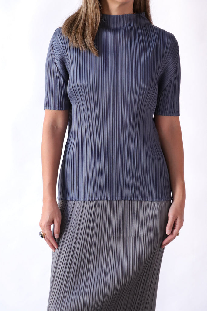 Pleats Please Issey Miyake Monthly Colors: May Dark Blue Gray tops-blouses Pleats Please by Issey Miyake 