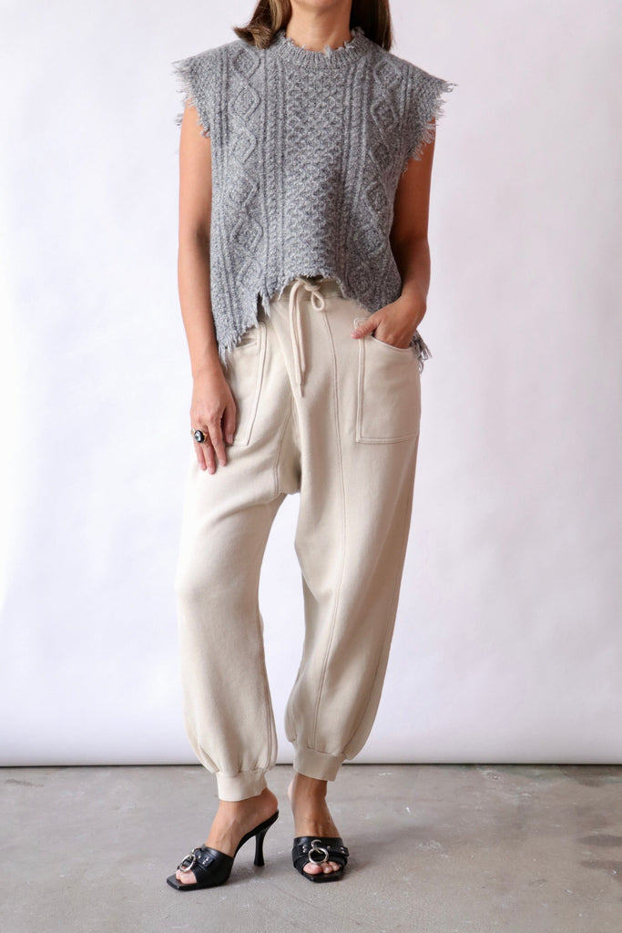 R13 Boyfriend Cable Sweater Vest in Heather Grey Tweed Knitwear R13 