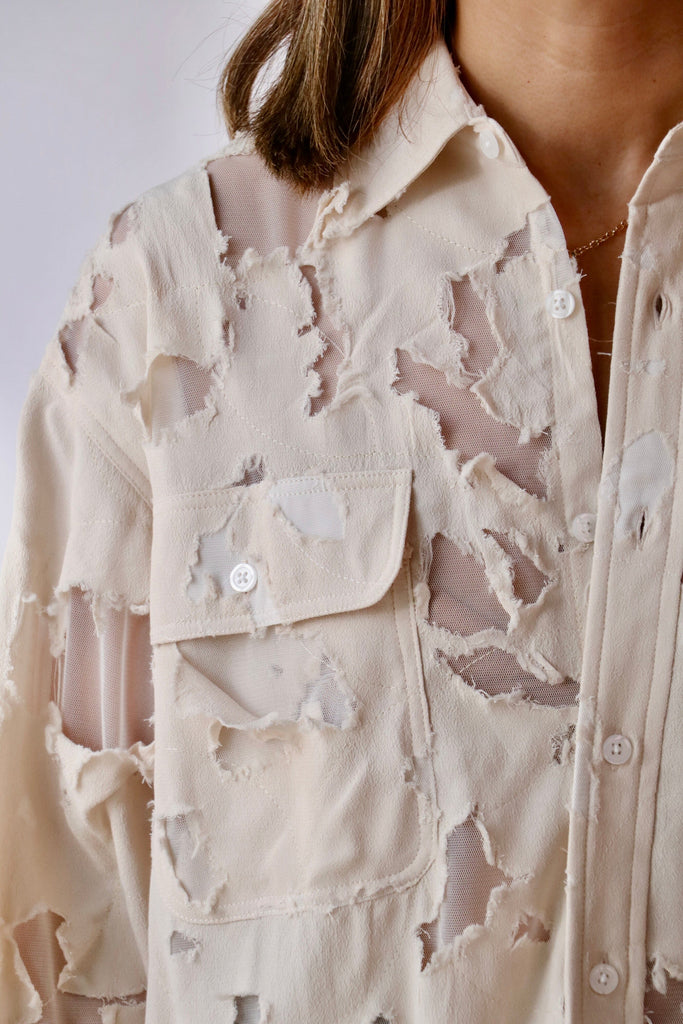R13 Boyfriend Shirt in Nude tops-blouses R13 