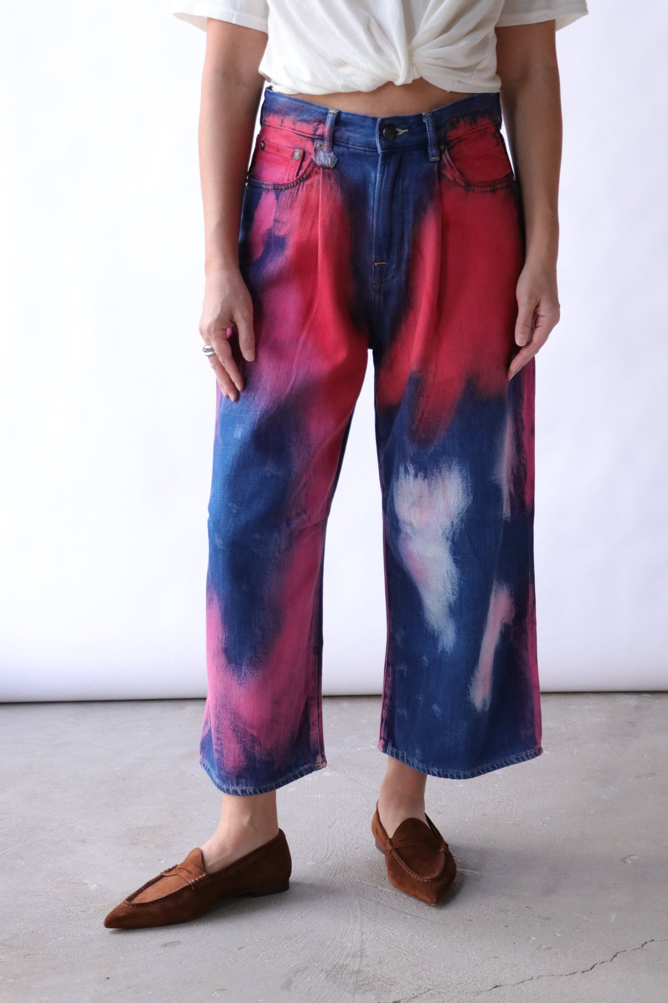 R13 Crop Wide Leg Jean in Blaze Rose Blue Bottoms R13 